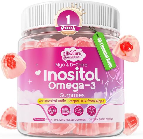Inositol + Omega-3 Gummies for Women – Myo-Inositol & D-Chiro Inositol (40:1), Omega-3 DHA/EPA (3:1) – Inositol Supplement for Hormonal Balance & Cycle Health, Vegan Sugar-Free, 60 Ct in Kuwait