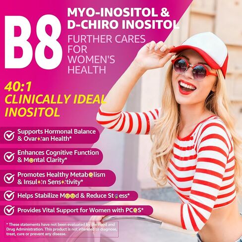 Inositol + Omega-3 Gummies for Women – Myo-Inositol & D-Chiro Inositol (40:1), Omega-3 DHA/EPA (3:1) – Inositol Supplement for Hormonal Balance & Cycle Health, Vegan Sugar-Free, 60 Ct in Kuwait