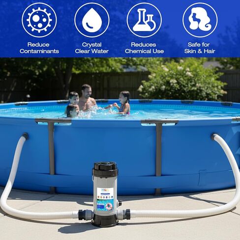 فلتر مياه حمام السباحة المضمن من H&G، فلتر خرطوم حمام السباحة لحمامات السباحة فوق الأرض والأرضية، ترشيح معدني يقلل من الكلور والمعادن الثقيلة، يساعد على منع المياه الخضراء، 50.000 جالون in Kuwait