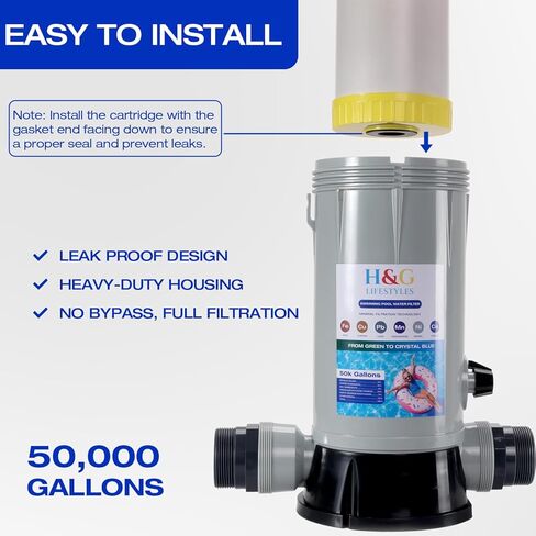 فلتر مياه حمام السباحة المضمن من H&G، فلتر خرطوم حمام السباحة لحمامات السباحة فوق الأرض والأرضية، ترشيح معدني يقلل من الكلور والمعادن الثقيلة، يساعد على منع المياه الخضراء، 50.000 جالون in Kuwait