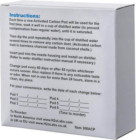 كبسولات كربونية حصرية من H2o Labs لتقطير المياه - تدوم مرتين مثل معظم الفلاتر والأكياس الأخرى - تحتوي على 3 أضعاف الكربون للمياه المقطرة النقية - كمية تكفي لمدة عام واحد in Kuwait