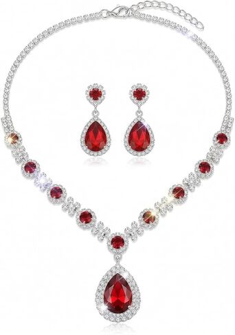 Bridal Wedding Jewelry Sets,Emerald Green Jewelry Set for Women - Elegant Earrings and Necklace Set, Perfect for Weddings, Proms and Formal Occasions, Stylish Costume Jewelry Sets for Women in Saudi Arabia