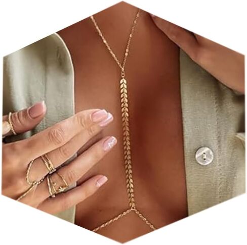 MODRSA Gold Body Chain Jewelry for Women Back Necklace for Backless Dress Backdrop Pearl Rhinestone Belly Chain Waist Chains Bra Chains Lingerie Summer Bikini Bodychain Trendy Sexy Stomach Jewelry in Saudi Arabia