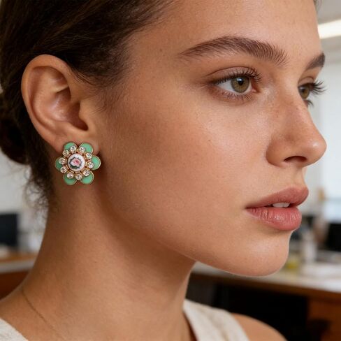 Vintage Classic Enamel Rose Stud Earrings Elegant Button Style 3D Rose Flower Hypoallergenic Pierced Stud Earrings for Women Girls in Saudi Arabia