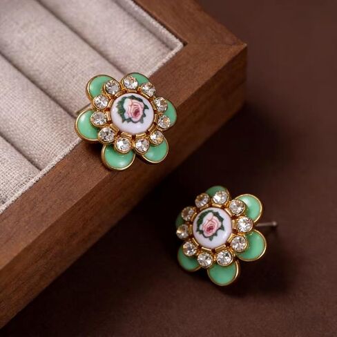 Vintage Classic Enamel Rose Stud Earrings Elegant Button Style 3D Rose Flower Hypoallergenic Pierced Stud Earrings for Women Girls in Saudi Arabia