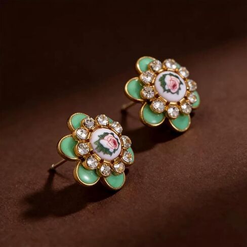 Vintage Classic Enamel Rose Stud Earrings Elegant Button Style 3D Rose Flower Hypoallergenic Pierced Stud Earrings for Women Girls in Saudi Arabia