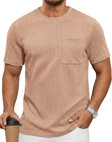 Runcati Mens Short Sleeve T-Shirts Casual Knit Texture Crewneck Pocket Tee Tops Loose Fit Summer Shirt in Saudi Arabia