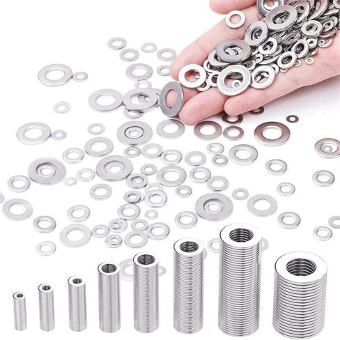 Stainless Steel Flat Washers Assortment Kit - Metal Spacers for Screws & Bolts, Organized Box for Home & Industrial Use (Silver,180) in Saudi Arabia