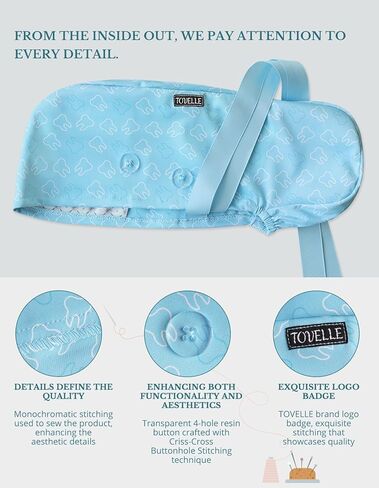 Scrub Caps Women Ponytail – Light Blue Tooth Double-Sided Printed Surgical Hat with Buttons and Sweatband, Soft Nurse Cap for Long Hair, Helps Reduce Static Buildup in Saudi Arabia