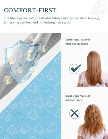 Scrub Caps Women Ponytail – Light Blue Tooth Double-Sided Printed Surgical Hat with Buttons and Sweatband, Soft Nurse Cap for Long Hair, Helps Reduce Static Buildup in Saudi Arabia