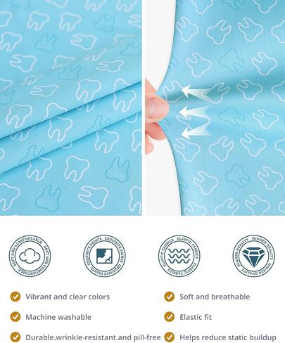 Scrub Caps Women Ponytail – Light Blue Tooth Double-Sided Printed Surgical Hat with Buttons and Sweatband, Soft Nurse Cap for Long Hair, Helps Reduce Static Buildup in Saudi Arabia