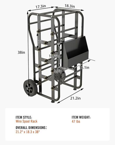 رف بكرة سلكية بعجلات، علبة كابلات شديدة التحمل ومنظم موزع الأسلاك، قضبان قابلة للتعديل، سعة كبيرة، صندوق أدوات، عربة متنقلة للكهربائيين، ورشة عمل ومستودع، 38 بوصة × 21.2 بوصة، أسود in Kuwait