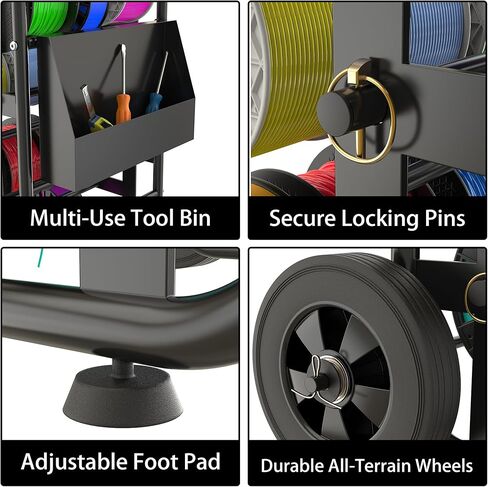 رف بكرة سلكية بعجلات، علبة كابلات شديدة التحمل ومنظم موزع الأسلاك، قضبان قابلة للتعديل، سعة كبيرة، صندوق أدوات، عربة متنقلة للكهربائيين، ورشة عمل ومستودع، 38 بوصة × 21.2 بوصة، أسود in Kuwait