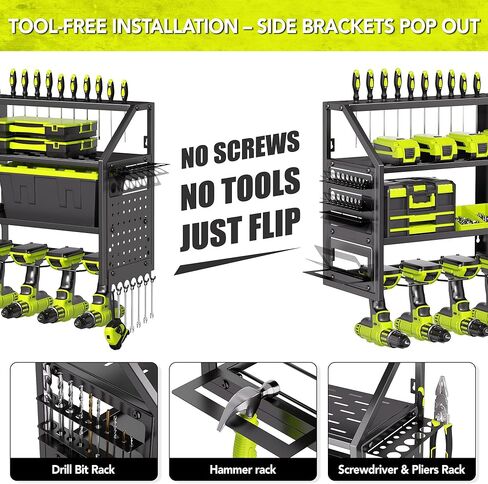 Power Tool Organizer Wall Mount with Charging Station, 8 Drill Holder with 8-Outlet Power Strip, Garage Cordless Drill Storage and Organization, Battery Utility Rack in Saudi Arabia