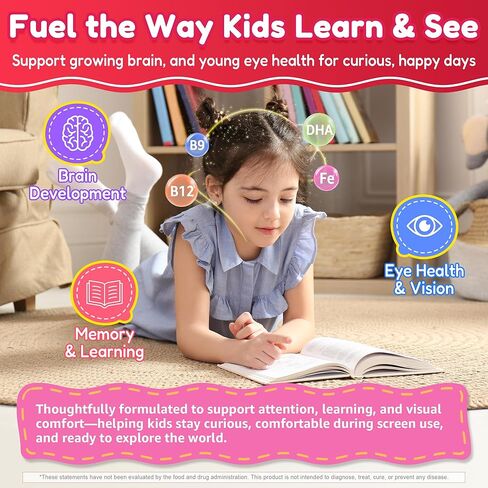 Kids Multivitamin Gummies + Iron, Omega 3, Probiotic, Fiber, Vitamins A C D3 E, K2, Methylfolate, Calcium, Choline, Kids Vitamins Multivitamin for Growth, Immune, Bone, Brain, Focus, No Sugar, 60 Cts in Kuwait