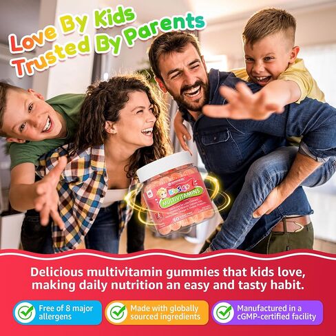 Kids Multivitamin Gummies + Iron, Omega 3, Probiotic, Fiber, Vitamins A C D3 E, K2, Methylfolate, Calcium, Choline, Kids Vitamins Multivitamin for Growth, Immune, Bone, Brain, Focus, No Sugar, 60 Cts in Kuwait