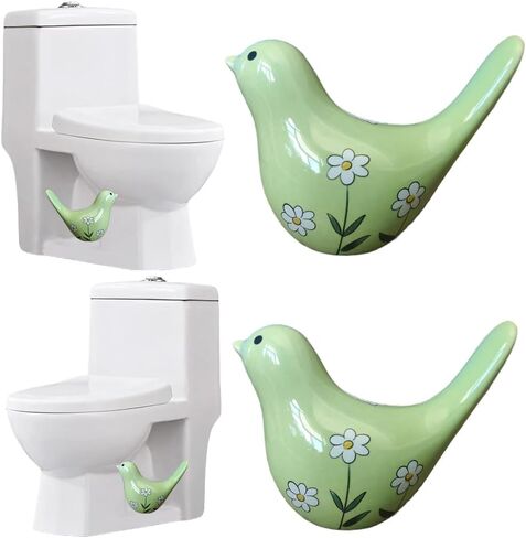 2PCS Toilet Bolt Covers Decorative, Cute Bird Toilet Screw Cover Caps, Ceramic Toilet Bolt Caps Decorative, Funny Bathroom Accessories, No Tools Easy Installation Bathroom Decor (Green) in Saudi Arabia