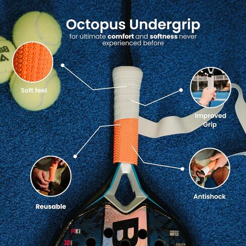 ROCKETGRIP Octopus Padel Grip (2-Pack) - مقبض سفلي من السيليكون الناعم لمضرب Padel - مبطن ومقاوم للعرق مناسب لمضرب Padel - ملحق Padel لتخفيف الاهتزاز (برتقالي) in Kuwait