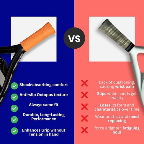 ROCKETGRIP Octopus Padel Grip (2-Pack) - مقبض سفلي من السيليكون الناعم لمضرب Padel - مبطن ومقاوم للعرق مناسب لمضرب Padel - ملحق Padel لتخفيف الاهتزاز (برتقالي) in Kuwait