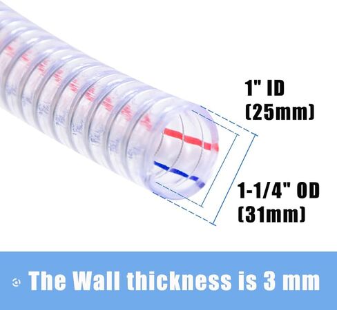 QuQuyi 1 بوصة معرف × 1-1/4 بوصة OD شديد التحمل أسلاك الفولاذ شفط PVC أنابيب مرنة ارتفاع ضغط الأشعة فوق البنفسجية الكيميائية مقاومة سميكة أنبوب خرطوم الفينيل، 1.3 قدم in Kuwait