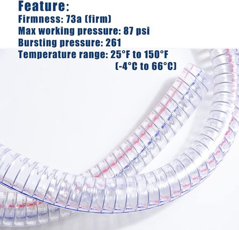 QuQuyi 1 بوصة معرف × 1-1/4 بوصة OD شديد التحمل أسلاك الفولاذ شفط PVC أنابيب مرنة ارتفاع ضغط الأشعة فوق البنفسجية الكيميائية مقاومة سميكة أنبوب خرطوم الفينيل، 1.3 قدم in Kuwait