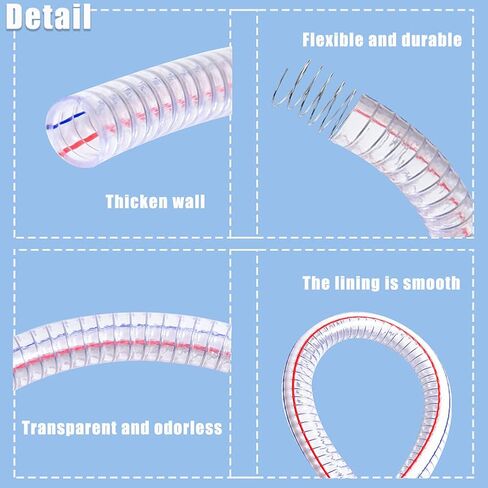 QuQuyi 1 بوصة معرف × 1-1/4 بوصة OD شديد التحمل أسلاك الفولاذ شفط PVC أنابيب مرنة ارتفاع ضغط الأشعة فوق البنفسجية الكيميائية مقاومة سميكة أنبوب خرطوم الفينيل، 1.3 قدم in Kuwait