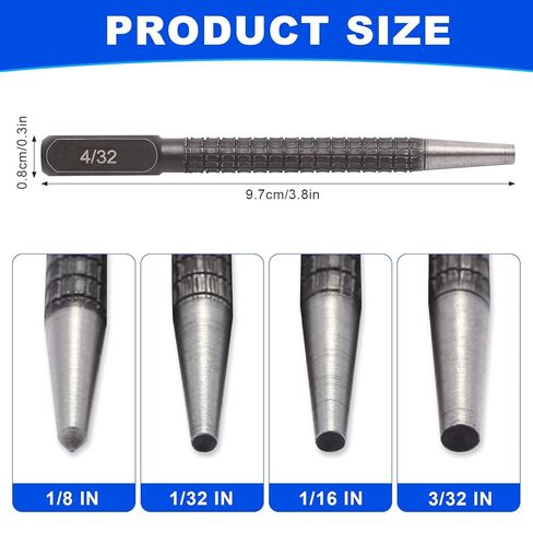مجموعة أدوات ثقب مركزية مكونة من 4 قطع (1/32 بوصة، 2/32 بوصة، 3/32 بوصة، 4/32 بوصة) مجموعة أدوات ثقب وأظافر دقيقة من الفولاذ الصلب للأعمال المعدنية وأعمال الخشب والحفر in Kuwait