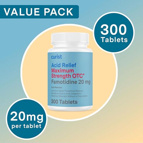 curist famotidine 20mg السائبة 2 حزمة (600 قرص) دواء ارتجاع حمض لتخفيف حرقة المعدة - OTC أقصى قوة مخفض حمض المعدة - أقراص تخفيف الحمض لتخفيف عسر الهضم وحرقة المعدة in Kuwait