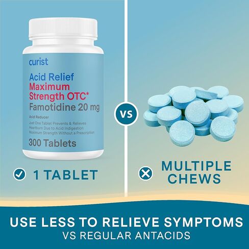 curist famotidine 20mg السائبة 2 حزمة (600 قرص) دواء ارتجاع حمض لتخفيف حرقة المعدة - OTC أقصى قوة مخفض حمض المعدة - أقراص تخفيف الحمض لتخفيف عسر الهضم وحرقة المعدة in Kuwait