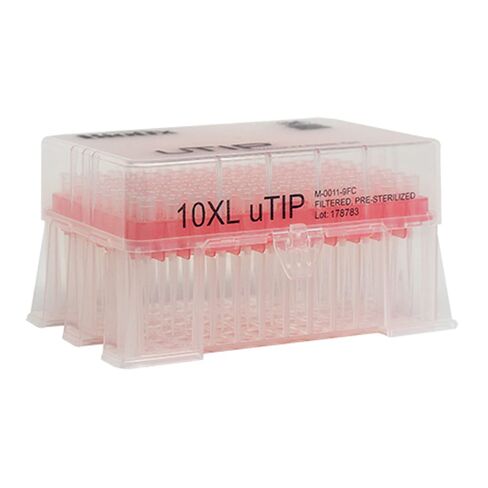 أطراف ماصات فلتر uTIP M-0011-9FC XL، مقاس عالمي، احتفاظ منخفض، راتنج X، مفلتر، معقم مسبقًا، 10 ميكرولتر (عبوة من 4800) in Kuwait
