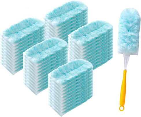 50 Count Duster Refill for Swiffer Duster, Heavy Duty Duster Refills with 2 Handle, 360° Dusters Refills Kit with 4X Microfibers, Disposable Dusters for Cleaning Home in Saudi Arabia