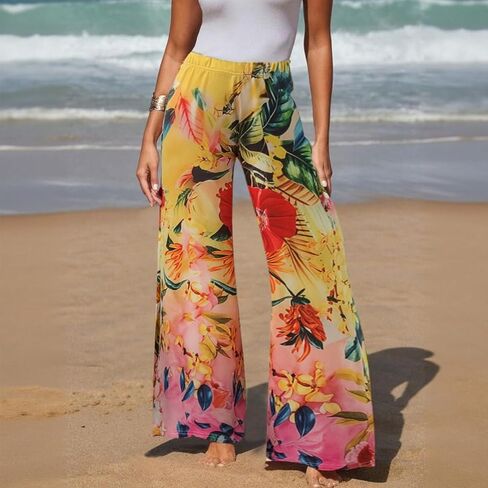 Women's Loose-Fit Long Pants Spring/Summer Floral Print Fashionable Vintage Resort Style Floaty Long Pants in Saudi Arabia
