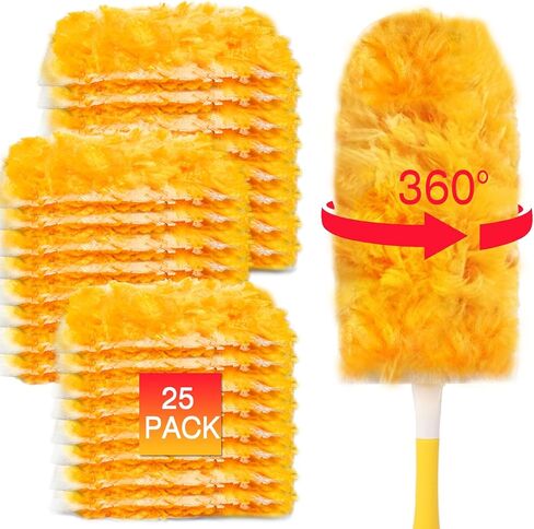 عبوات منفضة للاستعمال مرة واحدة فقط، مجموعة غبار ريش 360 شديدة التحمل لمروحة سقف ستائر الأثاث، عبوات من الألياف الدقيقة قابلة لإعادة الاستخدام متوافقة مع مقبض سويفر - 25 عبوة (المقبض غير متضمن) in Kuwait