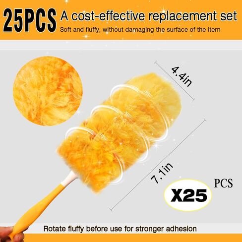 عبوات منفضة للاستعمال مرة واحدة فقط، مجموعة غبار ريش 360 شديدة التحمل لمروحة سقف ستائر الأثاث، عبوات من الألياف الدقيقة قابلة لإعادة الاستخدام متوافقة مع مقبض سويفر - 25 عبوة (المقبض غير متضمن) in Kuwait