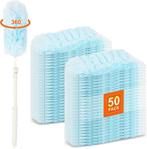 50 Count Heavy Duty Duster Refills for Swiffer Duster, Multisurface 360 Dusters Replacements with 3 ft Extended Handle, Unscented Disposable Dusters for Cleaning Home, Blinds, Ceiling Fans, Furniture in Saudi Arabia