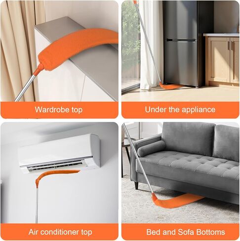 Retractable Gap Dust Cleaner Brush with Long Handle 30 to 100 inches, Cleaning Tools with 2 Microfiber Dusting Cloths, Extendable Duster for Cleaning Under Refrigerator Sofa Couch Bed Furniture in Saudi Arabia