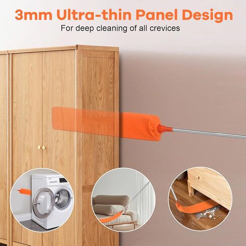 Retractable Gap Dust Cleaner Brush with Long Handle 30 to 100 inches, Cleaning Tools with 2 Microfiber Dusting Cloths, Extendable Duster for Cleaning Under Refrigerator Sofa Couch Bed Furniture in Saudi Arabia