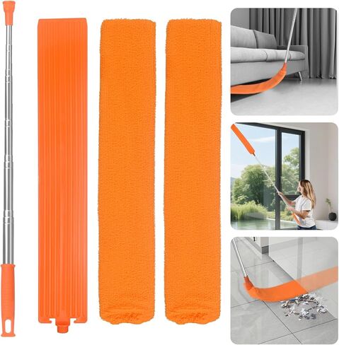 Retractable Gap Dust Cleaner Brush with Long Handle 30 to 100 inches, Cleaning Tools with 2 Microfiber Dusting Cloths, Extendable Duster for Cleaning Under Refrigerator Sofa Couch Bed Furniture in Saudi Arabia