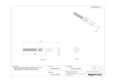 Wej-It Ankr-TITE ATS Wedge Anchor, 304 Stainless Steel, Meets QQZ-325Z Type II Class 3 and GSA FFS-325 Group II Type 4 Class 1 Specifications, 3/8" Diameter, 5" Length, 3-1/4" Threaded Length (Pack Of 20) in Kuwait