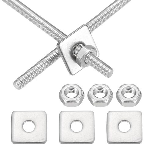 MECCANIXITY 2Set M6x250mm قضيب ملولب بالكامل، 201 قضبان ملولبة من الفولاذ المقاوم للصدأ ترصيع خيوط اليد اليمنى مع غسالة مربعة الجوز لبرغي التثبيت الهيكلي in Saudi Arabia