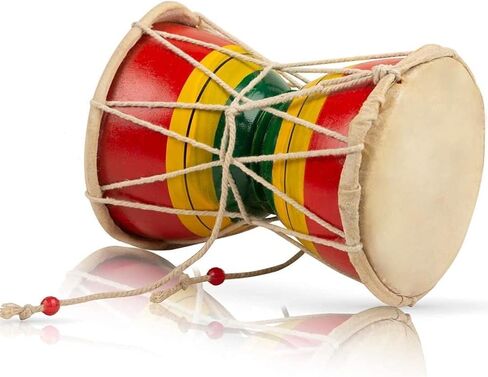 Handmade Wooden Damaru Drum – 3 Inch Classical Indian Folk Damaru | Traditional Hindu Percussion Instrument for Puja, Meditation & Decoration | Decorative Collectible Showpiece in Saudi Arabia