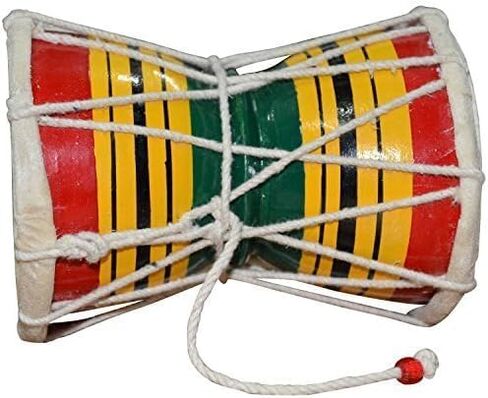 Handmade Wooden Damaru Drum – 3 Inch Classical Indian Folk Damaru | Traditional Hindu Percussion Instrument for Puja, Meditation & Decoration | Decorative Collectible Showpiece in Saudi Arabia
