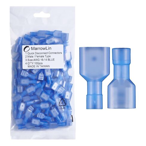 100 Pcs Nylon Spade Quick Disconnect Wire Connectors, Blue 16-14 Gauge Fully Insulated Male and Female Spade Wire Terminal Connectors, Electrical Crimp Terminals in Saudi Arabia