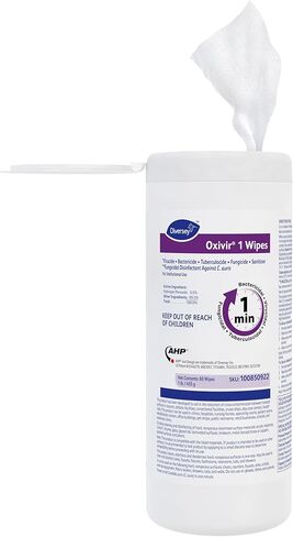 Oxivir Diversey 1 Disinfectant Wipes, AHP Hydrogen Peroxide Cleaner, Multi-Surface Cleaner for Home & Commercial Use, Medium Wipes, 60 Count Slim Canister in Saudi Arabia