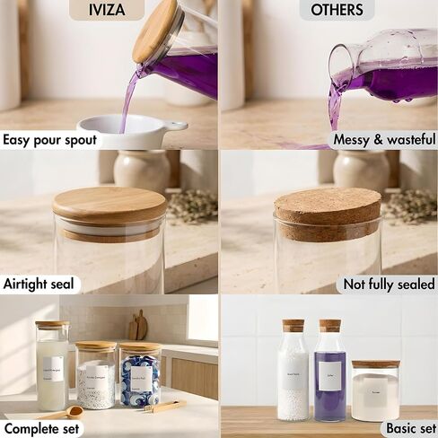 IVIZA Glass Laundry Detergent Dispenser & Storage Set – Liquid Detergent Pump, Fabric Softener Dispenser, Laundry Powder Jar & Dryer Sheet Holder – Complete Laundry Organization Set in Saudi Arabia