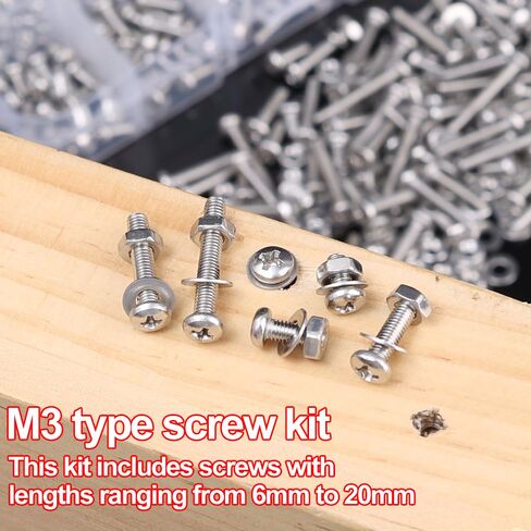 320PCS M3 Hexagon Socket Screw and Nut Set Crosshead Stainless Steel Screw DIY Home Furniture Fasteners in Saudi Arabia