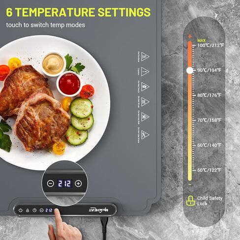 Food Warming Mat, Fast Heating Electric Warming Tray with 6 Level Temperature and 4 Hours Auto-Off, Nano Silicone Material, Full-Surface Heat, Food warmer mat for Buffet, Home Party, Dinner in Saudi Arabia