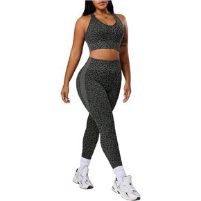 SOLY HUX Workout Sets for Women 2 Piece Plus Size Leopard Outfits Cheetah Print Crop Tops and Leggings Yoga Gym Tracksuit in Kuwait