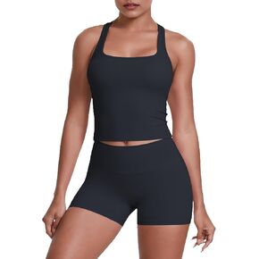 Women's 2-Piece Workout Set - U-Neck Racerback Tank Top & High-Waist Shorts - Stretchy Activewear for Yoga, Gym in Kuwait