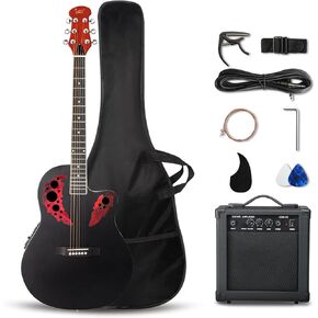 GLARRY 41in Acoustic Electric Guitar, Unique Round-back Design, 6 String Cutaway Guitar Beginner Kit with 15W Amp, EQ, Bag, Strap, Picks, Strings (Black With AMP, Full-Right Handed) in Kuwait